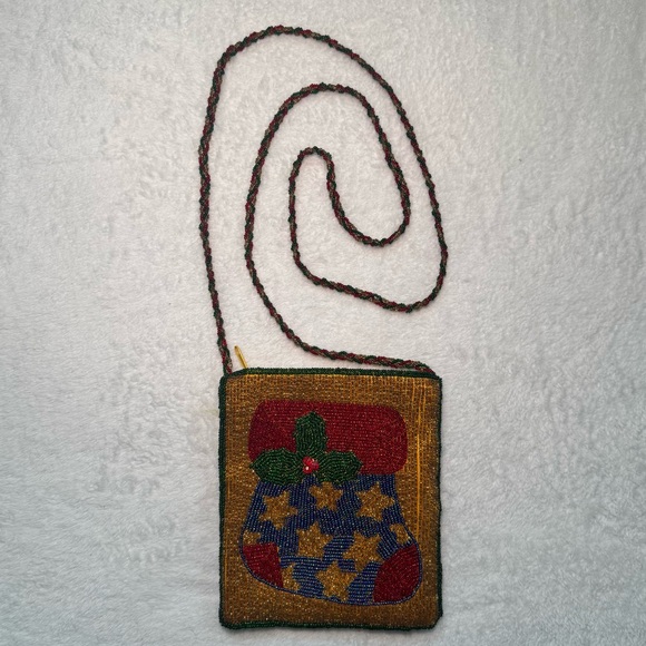 Vintage Festive Holiday Beaded Stocking Crossbody Bag - Picture 3 of 10